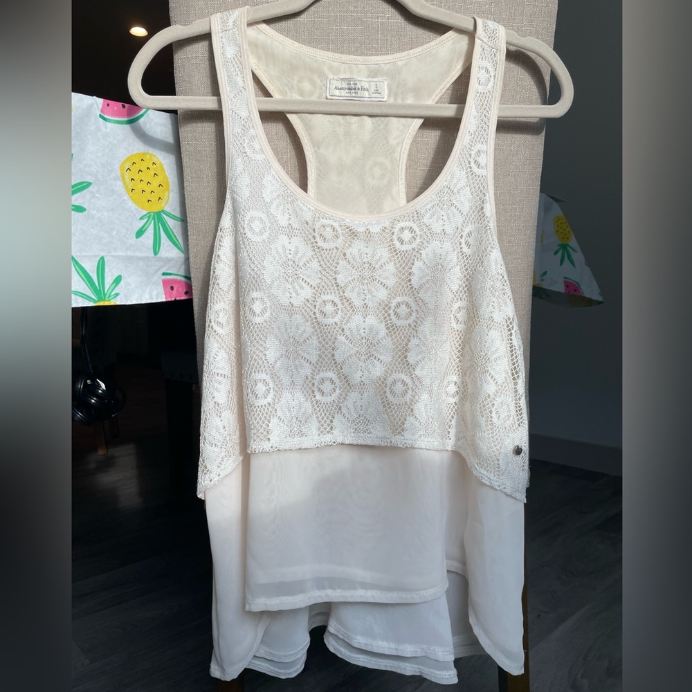 Abercrombie & Fitch Asymmetrical Embellished Cream Tank Top